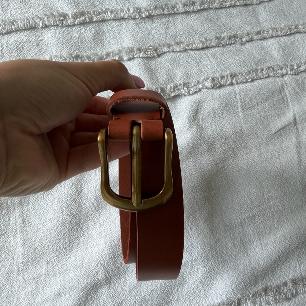 Frye Cognac Leather Belt with Brass Buckle